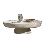 Modern Stone Coffee Table with Sculptural Pedestal Base