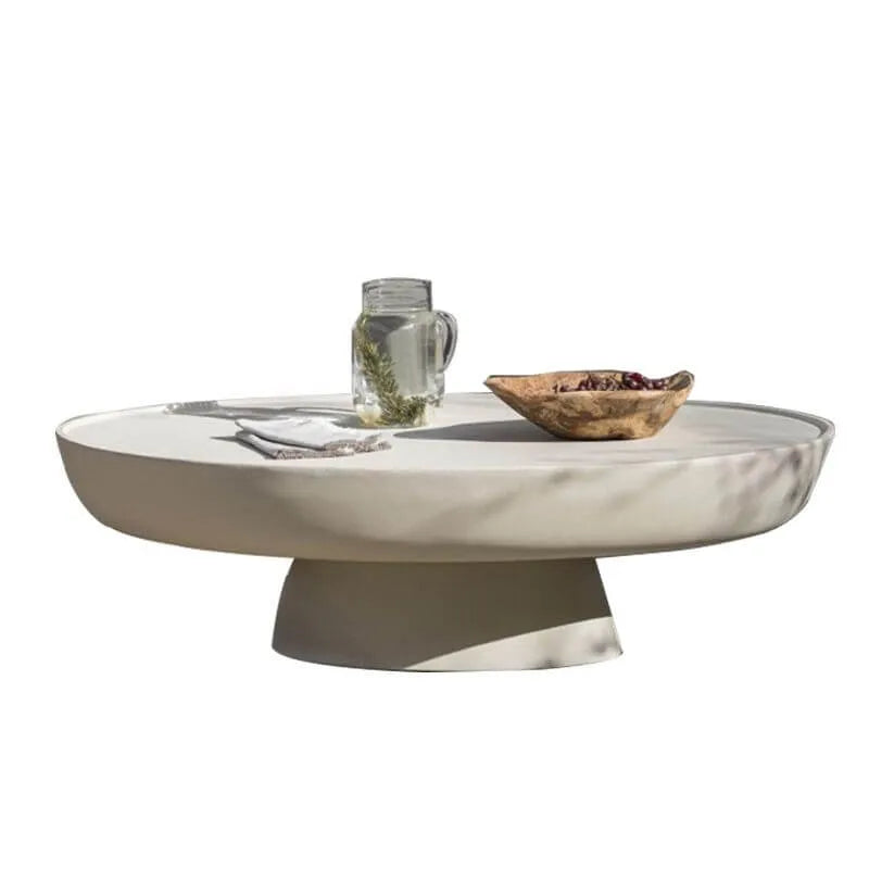 Modern Stone Coffee Table with Sculptural Pedestal Base