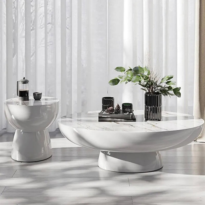 Modern Stone Coffee Table with Sculptural Pedestal Base