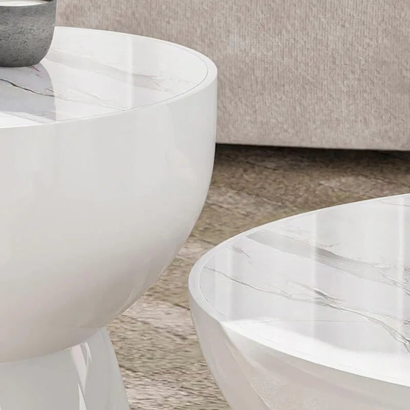 Modern Stone Coffee Table with Sculptural Pedestal Base