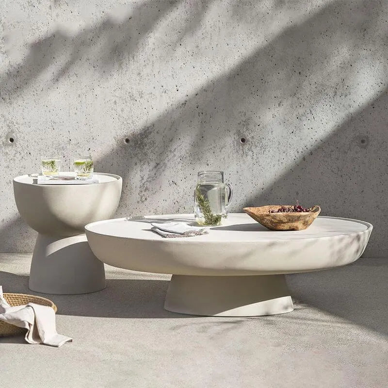 Modern Stone Coffee Table with Sculptural Pedestal Base Main Product Image