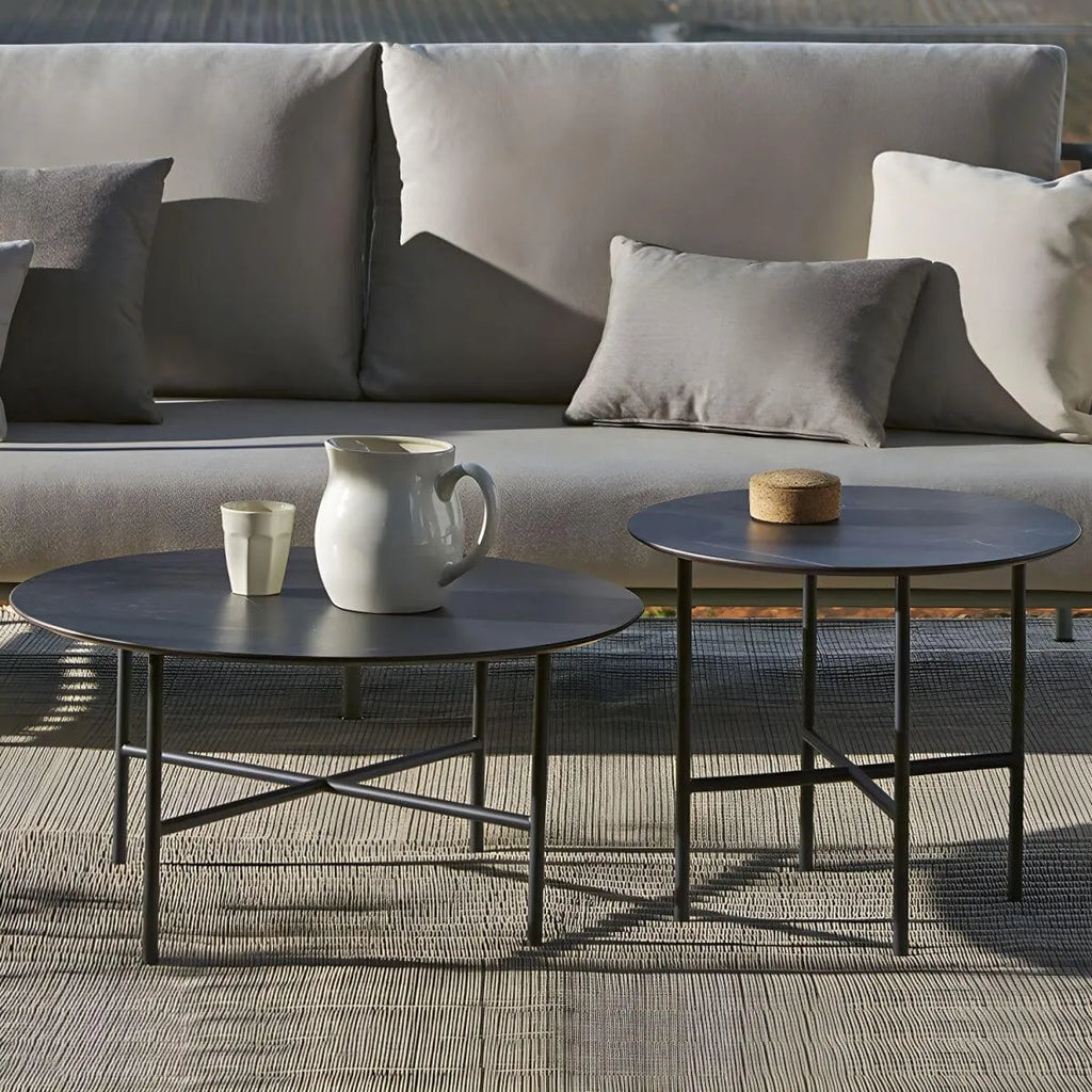 Modern Stone Top Bistro Table in Grey with Black Metal Frame