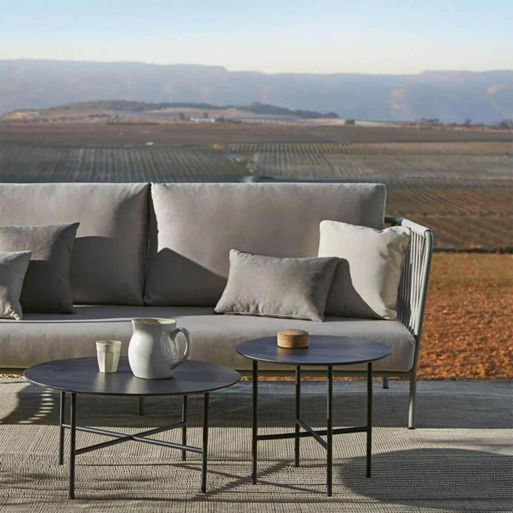 Modern Stone Top Bistro Table in Grey with Black Metal Frame