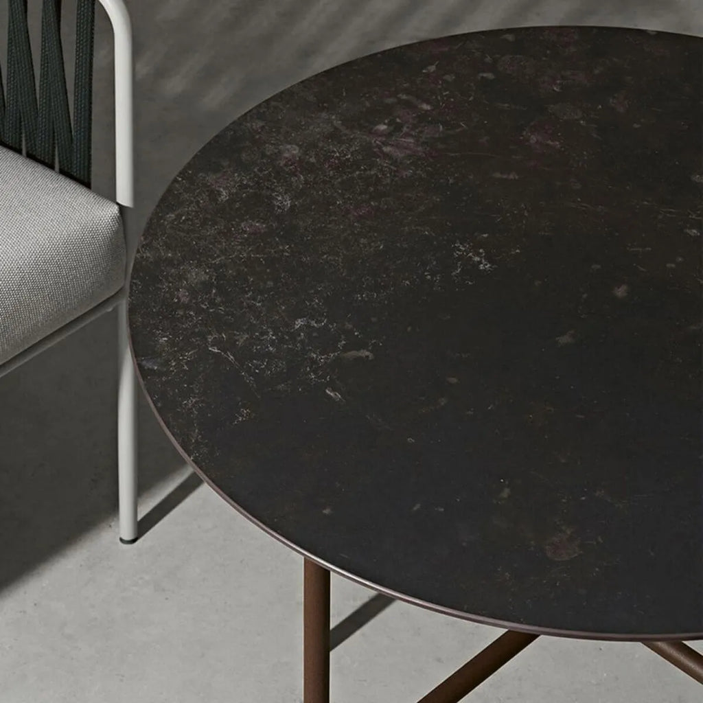 Modern Stone Top Bistro Table in Grey with Black Metal Frame