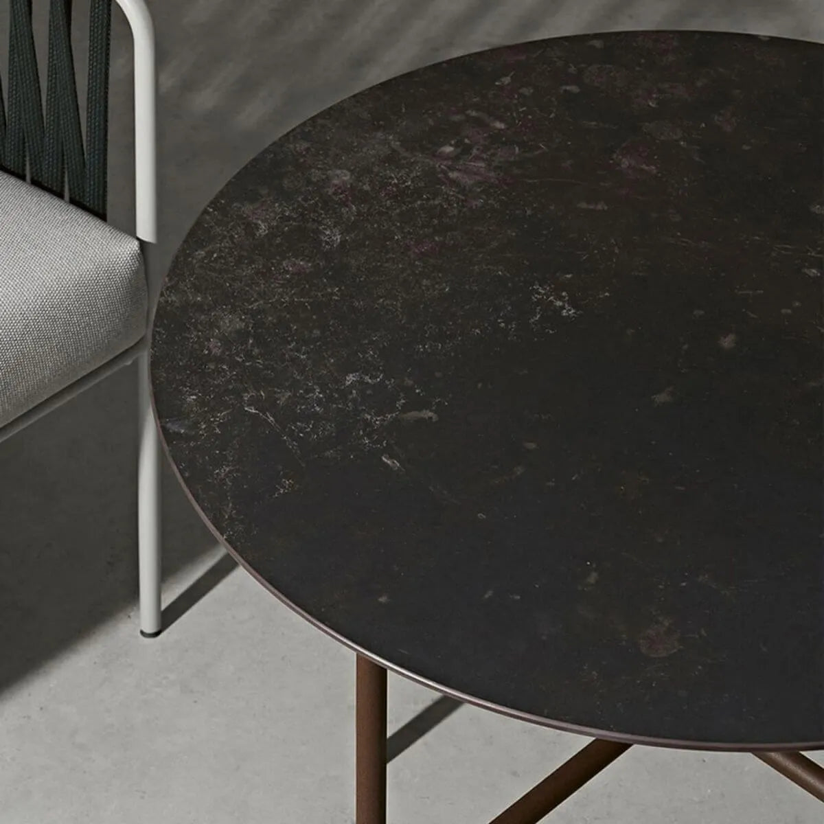 Modern Stone Top Bistro Table in Grey with Black Metal Frame