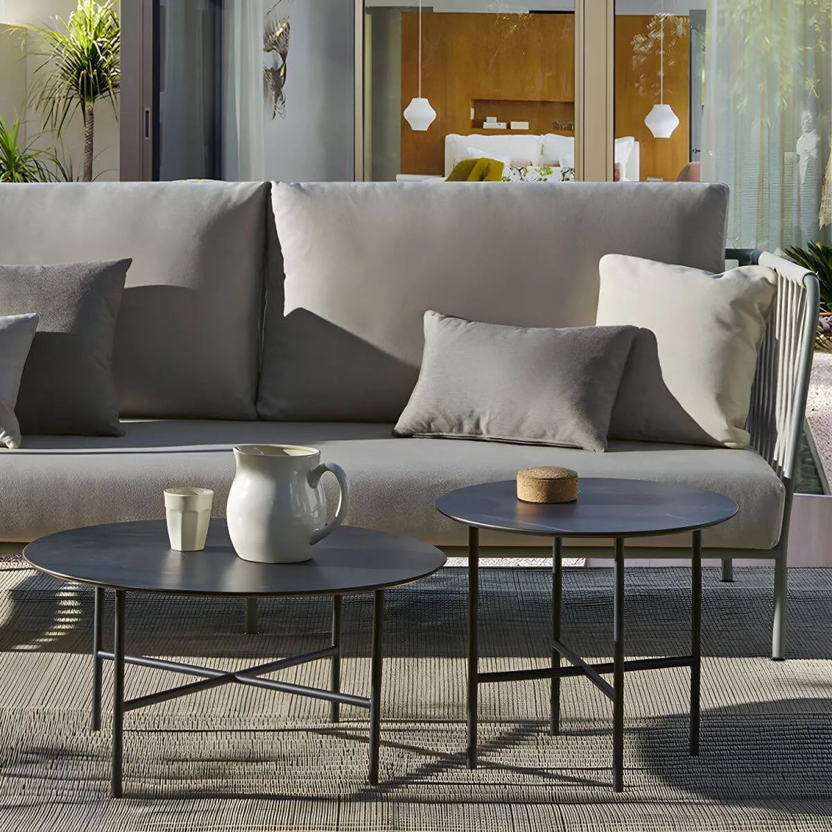 Modern Stone Top Bistro Table in Grey with Black Metal Frame Main Product Image
