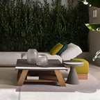 Modern Stone Top Outdoor Coffee Table with Wood & Metal Frame