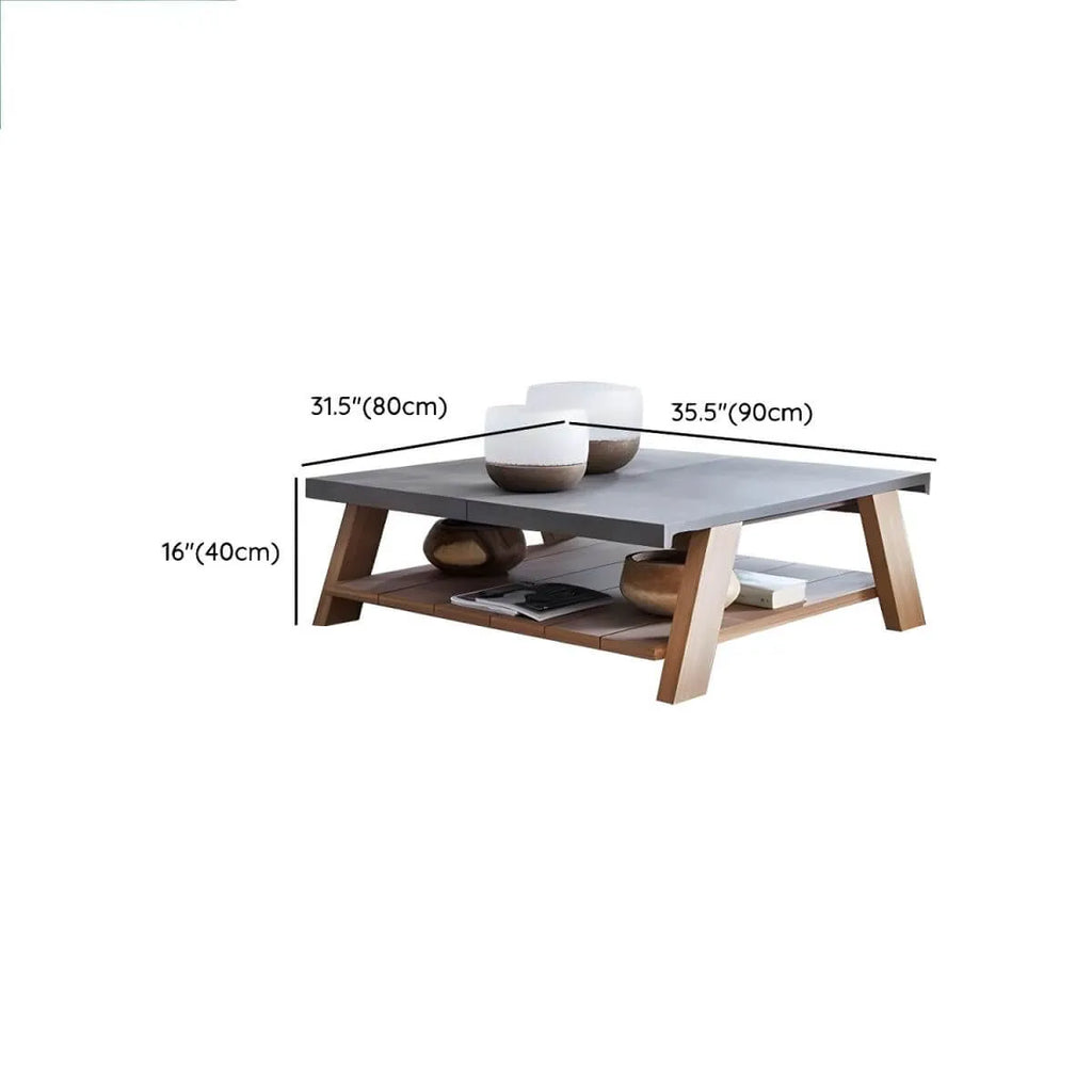 Modern Stone Top Outdoor Coffee Table with Wood & Metal Frame Dimensions