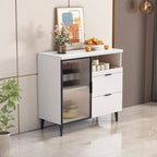 Modern Stone Top Sideboard with Rattan Glass Doors and Metal Frame