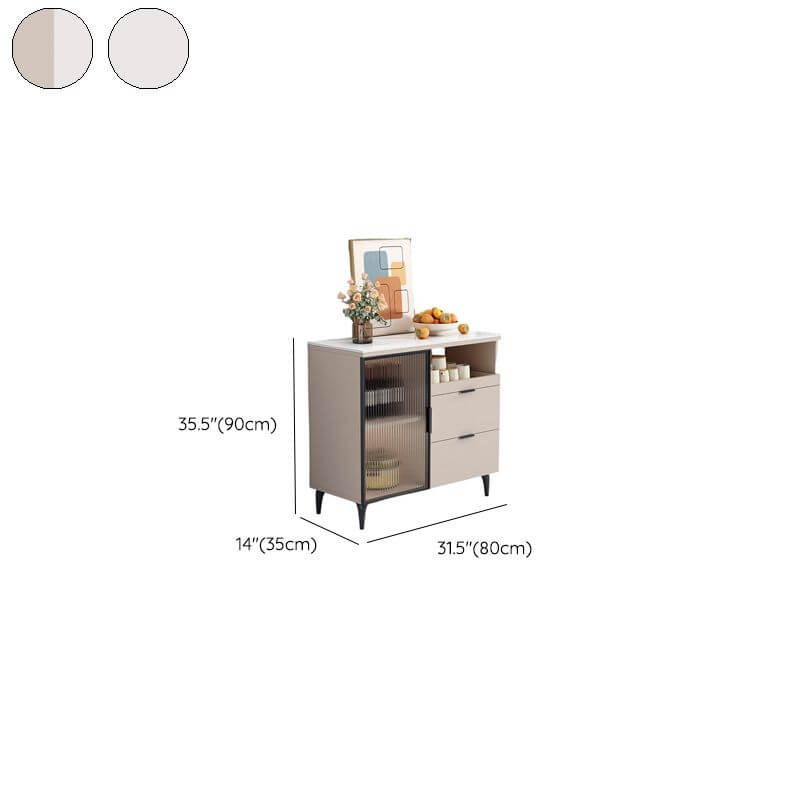 Modern Stone Top Sideboard with Rattan Glass Doors and Metal Frame Dimensions