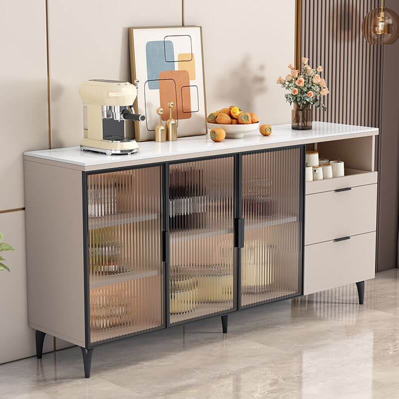 Modern Stone Top Sideboard with Rattan Glass Doors and Metal Frame Main Product Image Main image