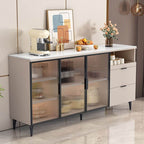 Modern Stone Top Sideboard with Rattan Glass Doors and Metal Frame Main Product Image