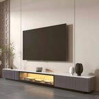 Modern Stone TV Stand with Soft-Close Drawers & LED Lighting