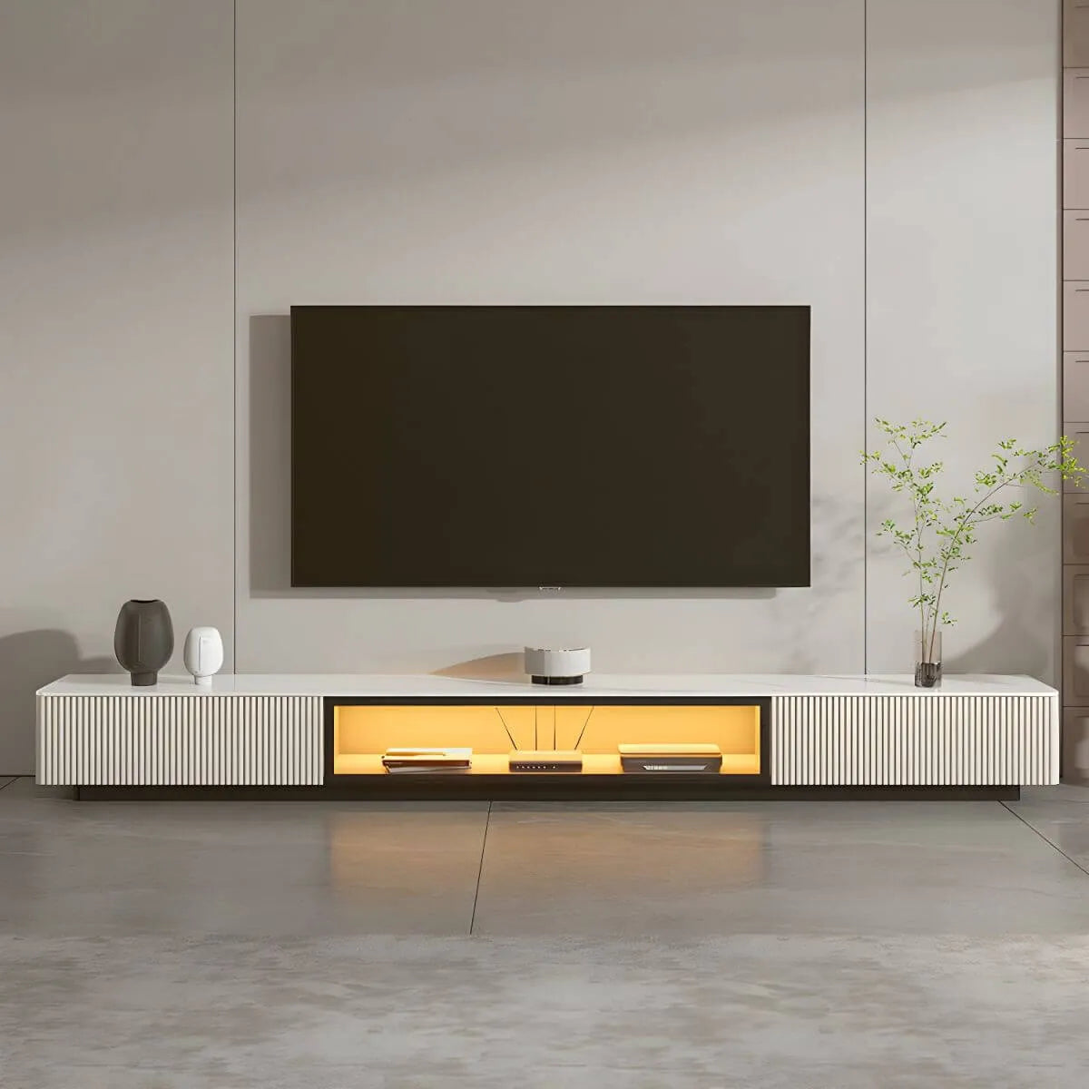 Modern Stone TV Stand with Soft-Close Drawers & LED Lighting Secondary image