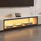 Modern Stone TV Stand with Soft-Close Drawers & LED Lighting