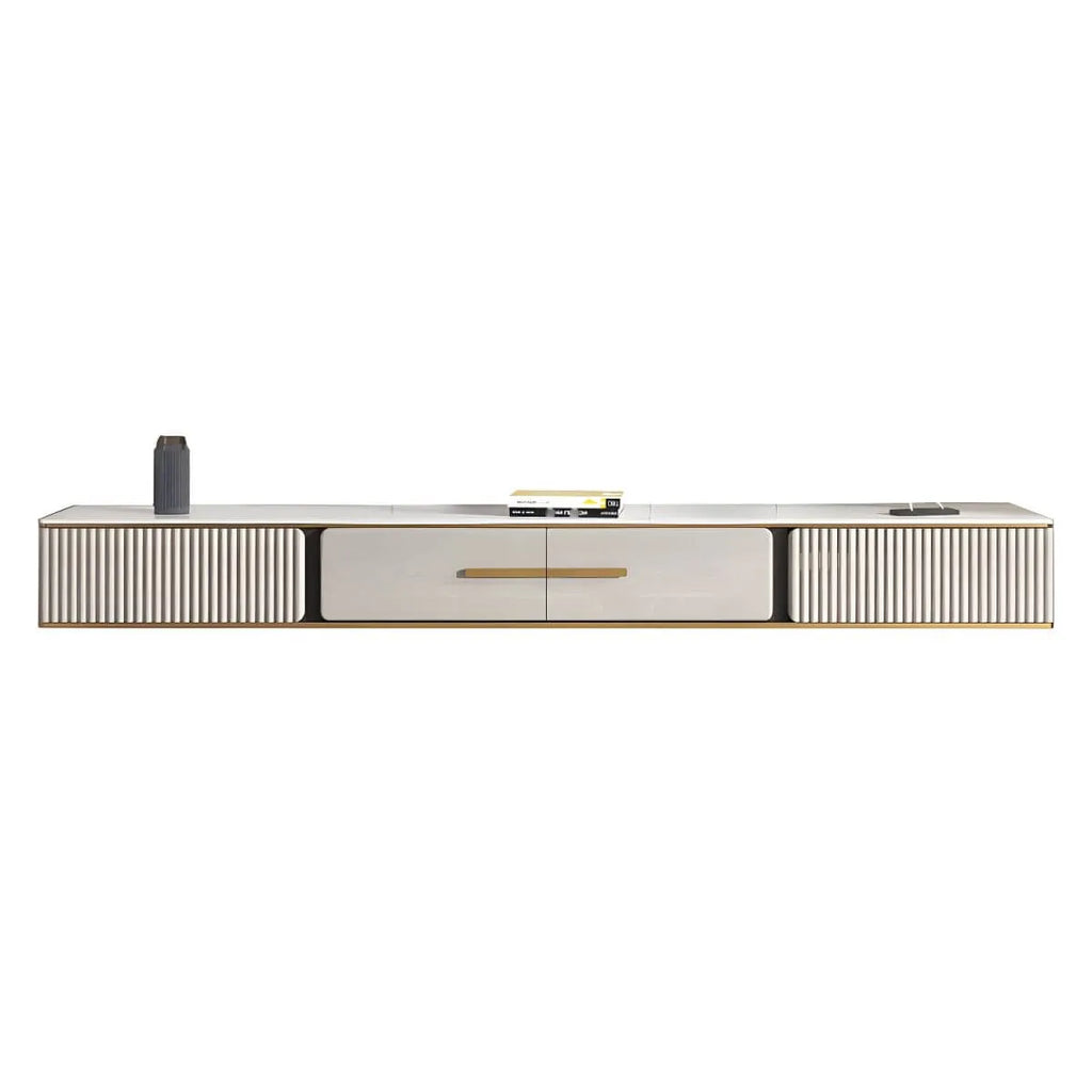 Modern Stone Wall-Mounted TV Stand with Drawers and LED Lighting