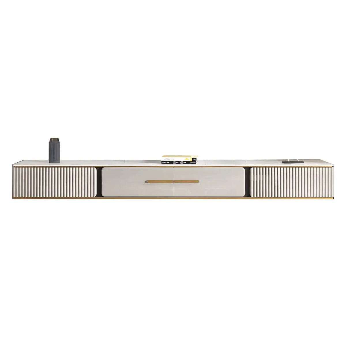 Modern Stone Wall-Mounted TV Stand with Drawers and LED Lighting