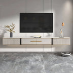 Modern Stone Wall-Mounted TV Stand with Drawers and LED Lighting