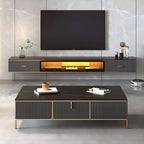 Modern Stone Wall-Mounted TV Stand with Drawers and LED Lighting
