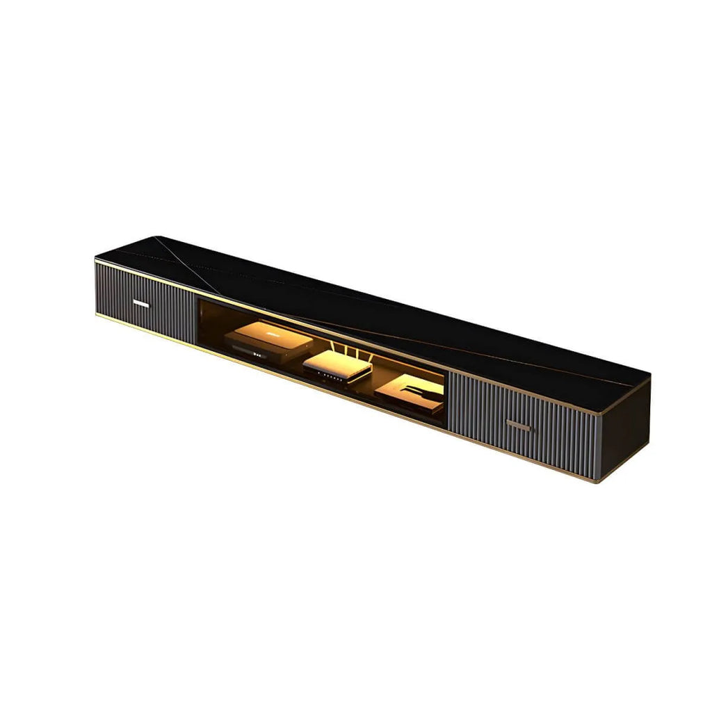 Modern Stone Wall-Mounted TV Stand with Drawers and LED Lighting