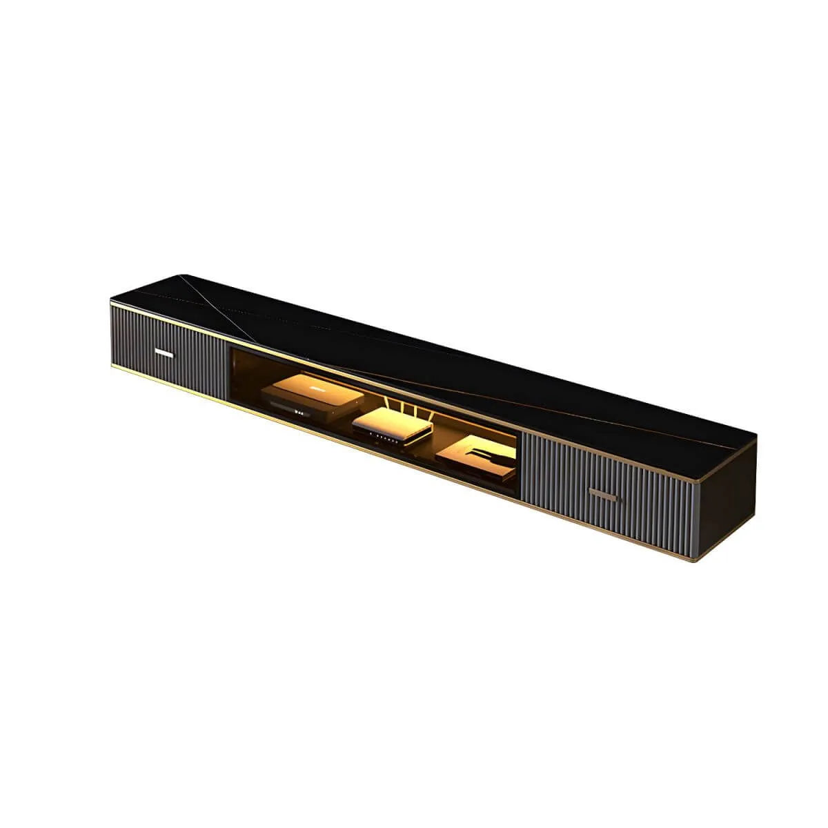 Modern Stone Wall-Mounted TV Stand with Drawers and LED Lighting