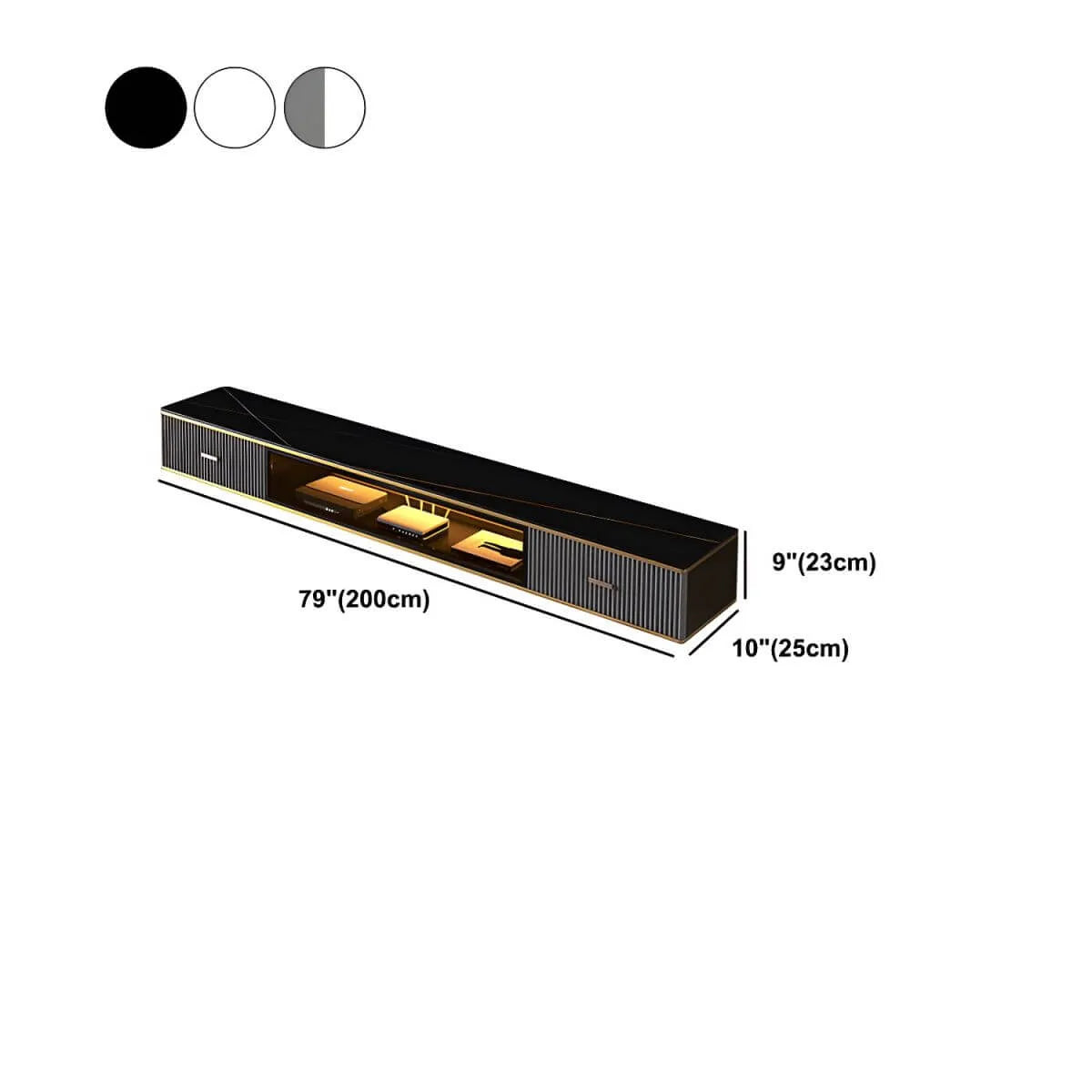 Modern Stone Wall-Mounted TV Stand with Drawers and LED Lighting Dimensions
