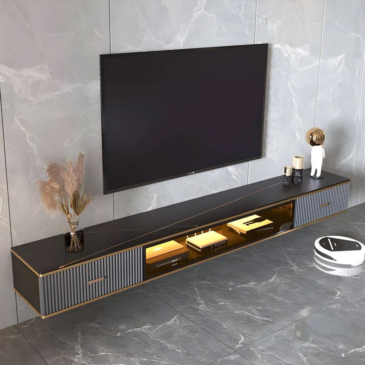 Modern Stone Wall-Mounted TV Stand with Drawers and LED Lighting Main Product Image