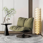 Modern Swivel Camel Back Accent Chair with Ottoman – Suede Upholstery