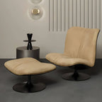Modern Swivel Camel Back Accent Chair with Ottoman – Suede Upholstery