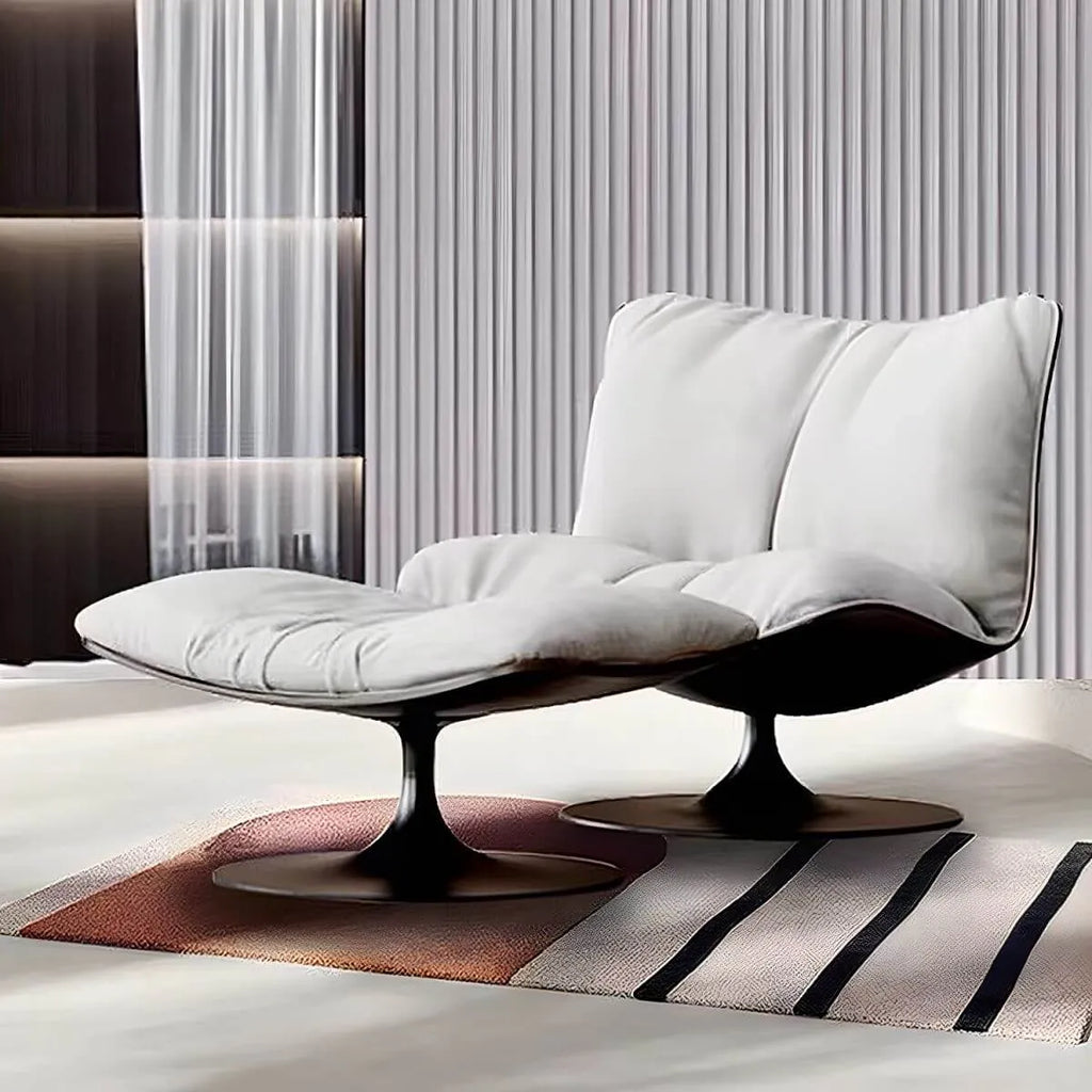 Modern Swivel Camel Back Accent Chair with Ottoman – Suede Upholstery