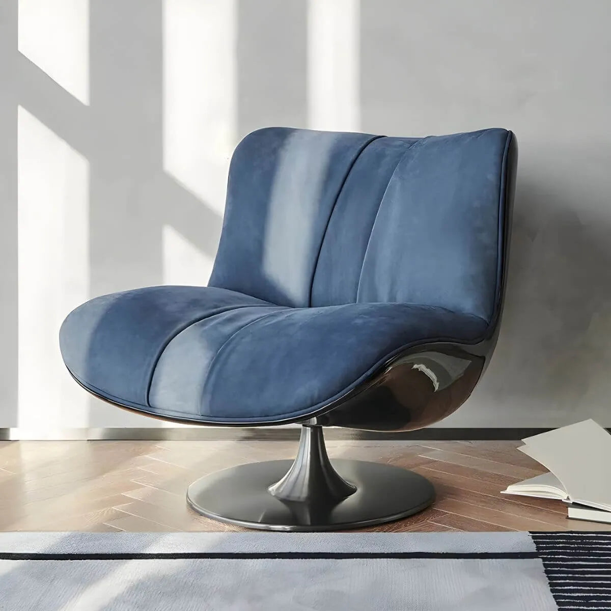Modern Swivel Camel Back Accent Chair with Ottoman – Suede Upholstery