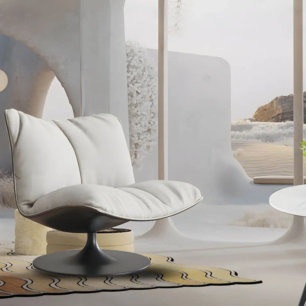 Modern Swivel Camel Back Accent Chair with Ottoman – Suede Upholstery