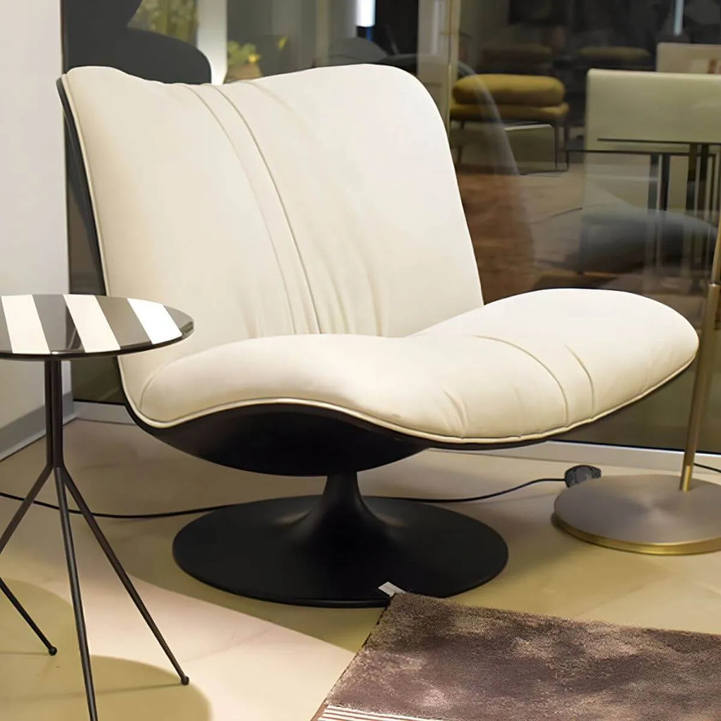 Modern Swivel Camel Back Accent Chair with Ottoman – Suede Upholstery