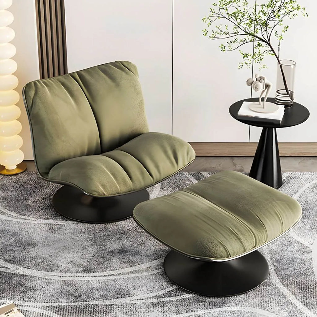 Modern Swivel Camel Back Accent Chair with Ottoman – Suede Upholstery