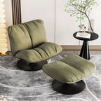Modern Swivel Camel Back Accent Chair with Ottoman – Suede Upholstery