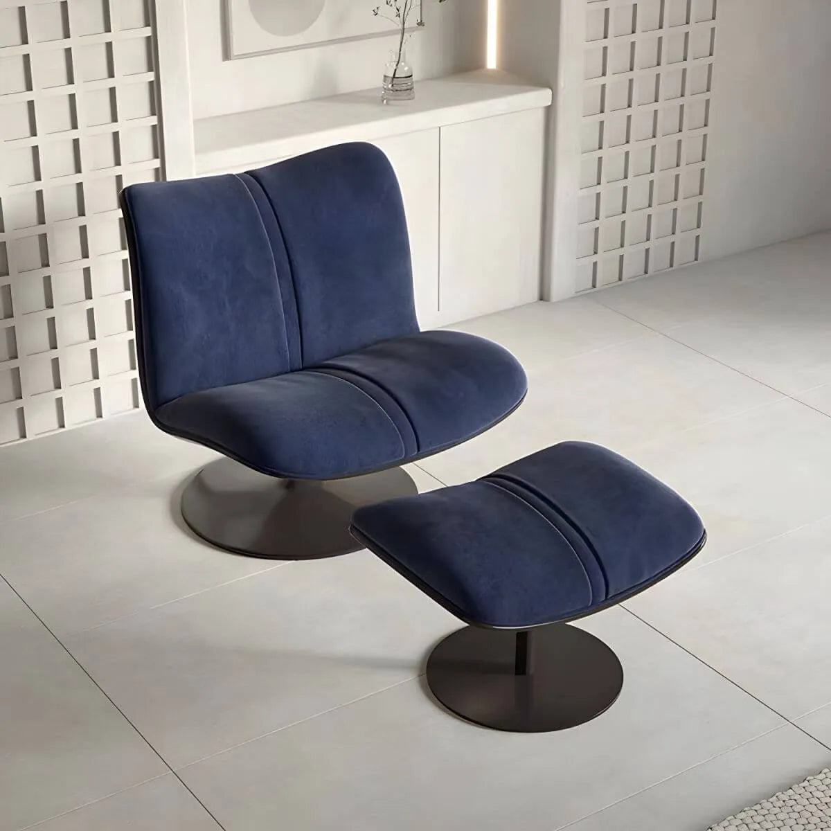 Modern Swivel Camel Back Accent Chair with Ottoman – Suede Upholstery Main Product Image