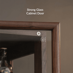 Modern Tall Glass Display Wine Cabinet - Walnut Wood