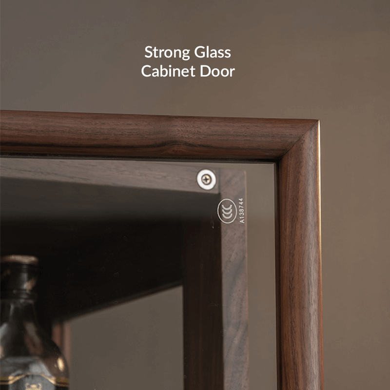 Modern Tall Glass Display Wine Cabinet - Walnut Wood
