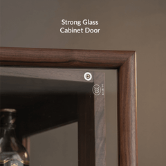 Modern Tall Glass Display Wine Cabinet - Walnut Wood