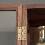 Modern Tall Glass Display Wine Cabinet - Walnut Wood