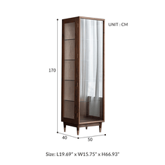 Modern Tall Glass Display Wine Cabinet - Walnut Wood