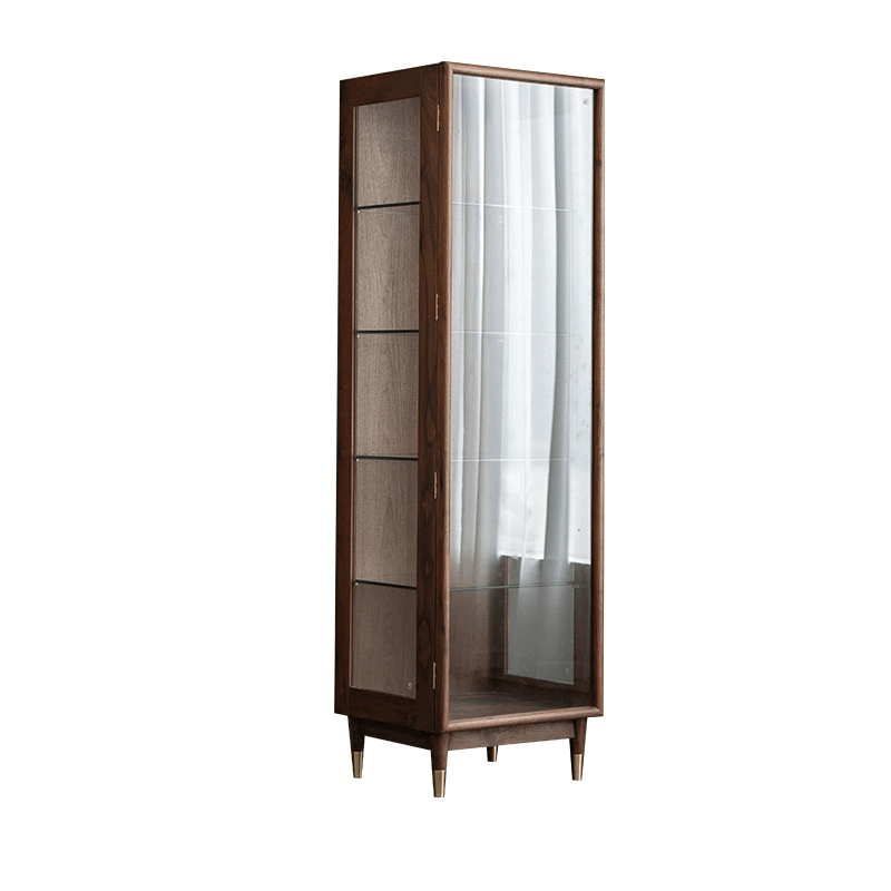 Modern Tall Glass Display Wine Cabinet - Walnut Wood Secondary image