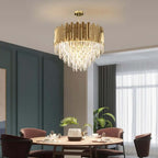 Modern Tiered Crystal Chandelier with Adjustable Gold Chain