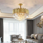 Modern Tiered Crystal Chandelier with Adjustable Gold Chain