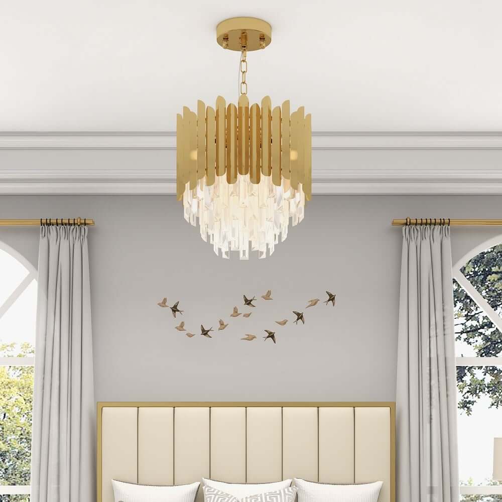 Modern Tiered Crystal Chandelier with Adjustable Gold Chain