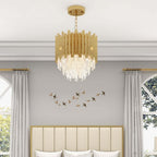 Modern Tiered Crystal Chandelier with Adjustable Gold Chain