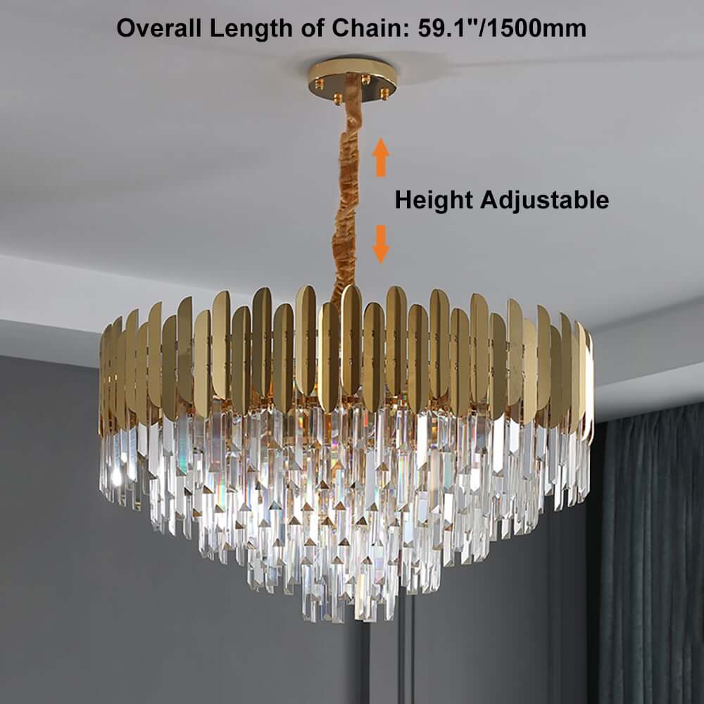 Modern Tiered Crystal Chandelier with Adjustable Gold Chain