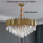 Modern Tiered Crystal Chandelier with Adjustable Gold Chain