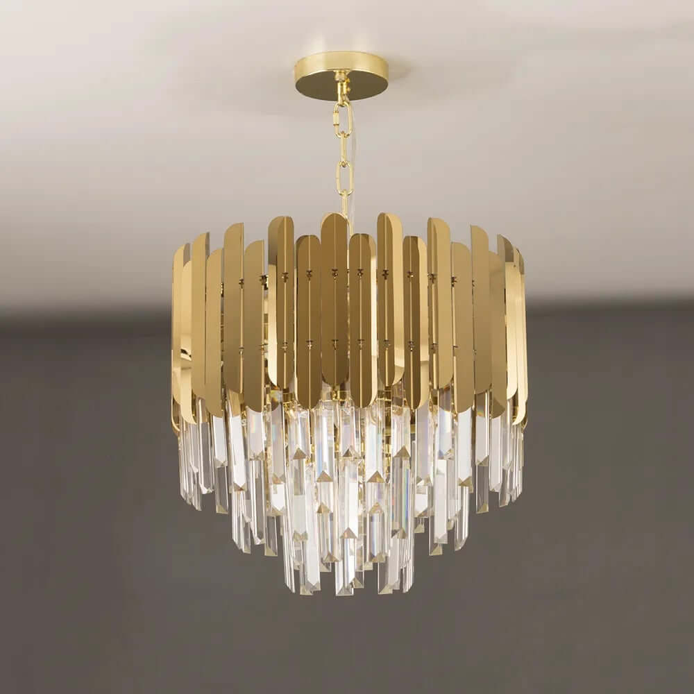 Modern Tiered Crystal Chandelier with Adjustable Gold Chain