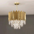 Modern Tiered Crystal Chandelier with Adjustable Gold Chain